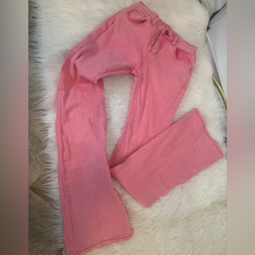 SHEIN size 25, pink /washed red flare jeans